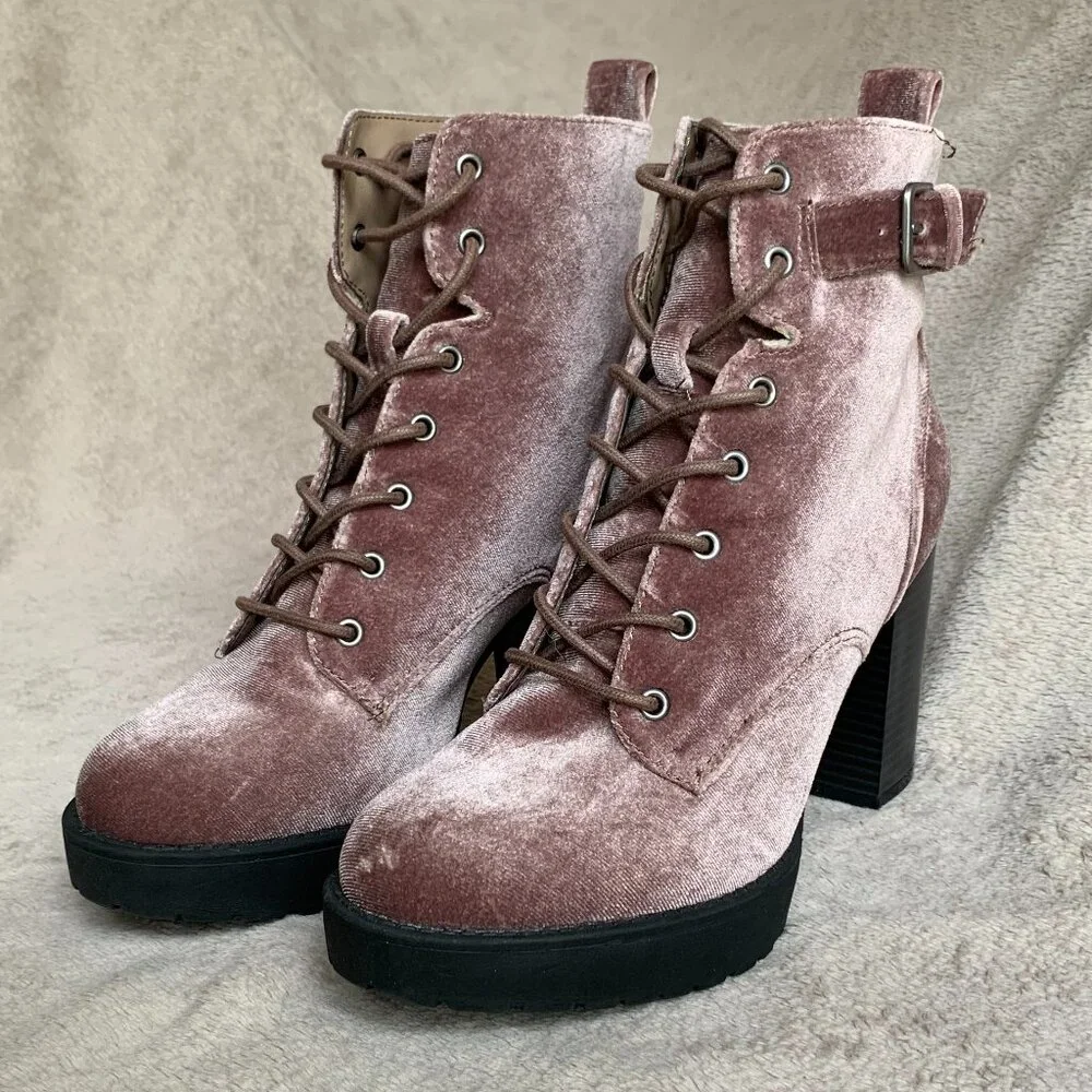 Madden Girl Jitter Jitt Crushed Velvet Lace Up Platform Heeled Boots Sz8 - Picture 6 of 16